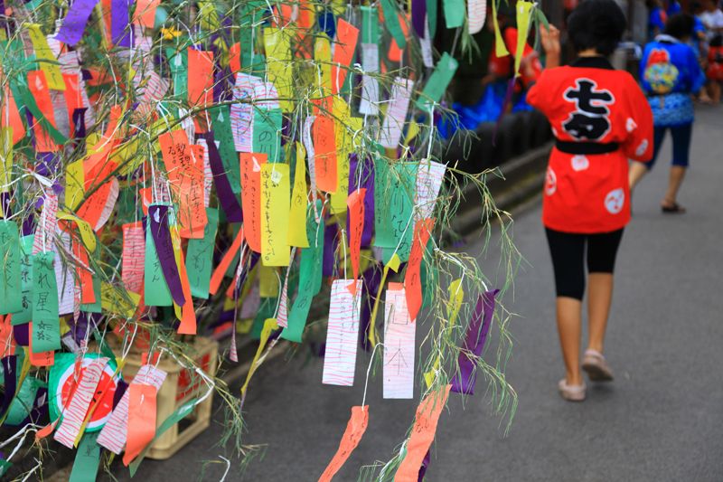 Nhành tre xanh với những mảnh giấy ước nhiều màu sắc là một trong những đặc trưng của lễ hội Tanabata.